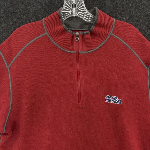 Ole Miss Rebels Sweater Mens Medium Red Football 1/4 Zip Pullover Cutter & Buck - Picture 2 of 9